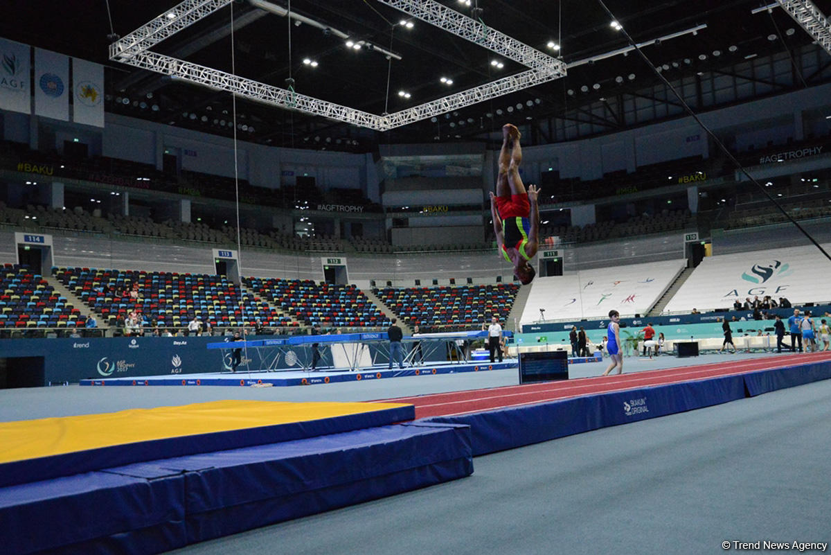 Bakıda Milli Gimnastika Arenasında batut gimanstikası və tamblinq üzrə Dünya Kuboku iştirakçılarının sınaq məşqi keçirilib FOTOREPORTAJ
