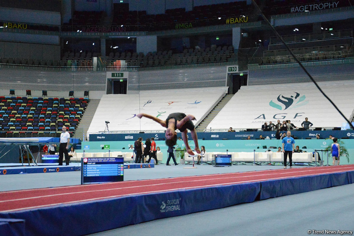 Bakıda Milli Gimnastika Arenasında batut gimanstikası və tamblinq üzrə Dünya Kuboku iştirakçılarının sınaq məşqi keçirilib FOTOREPORTAJ