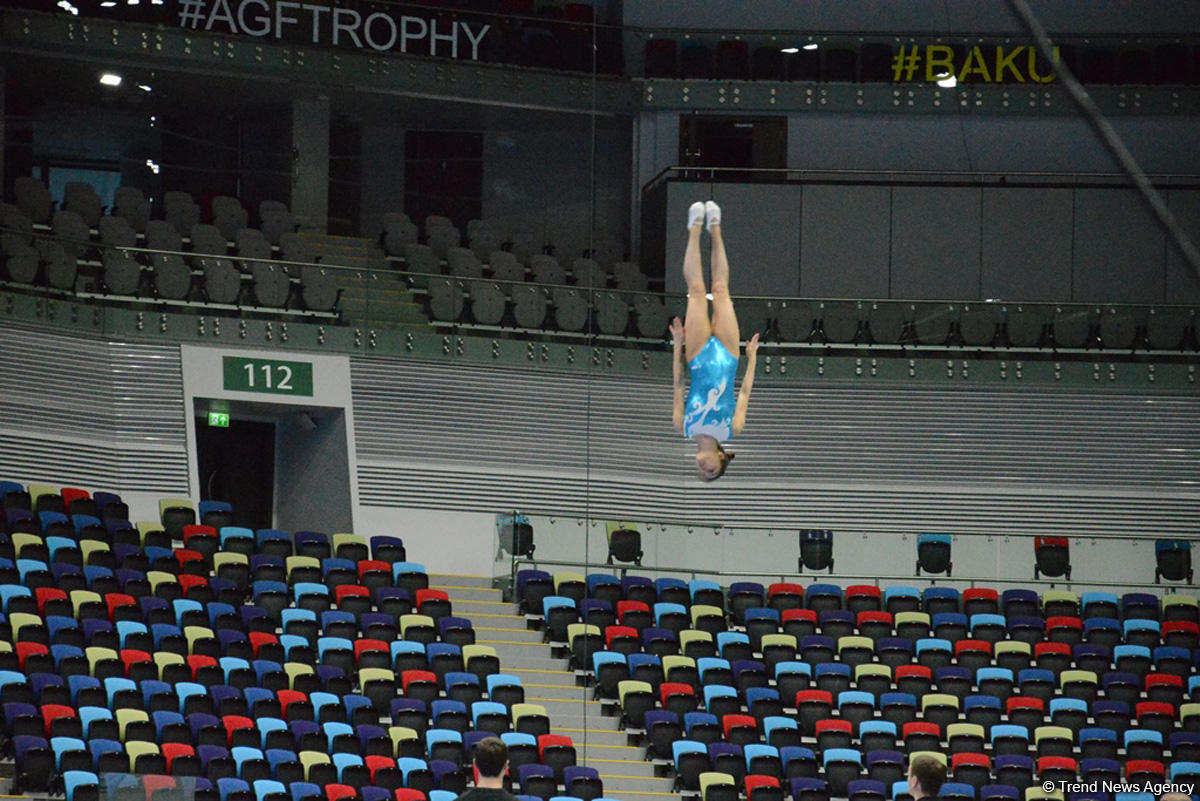 Bakıda Milli Gimnastika Arenasında batut gimanstikası və tamblinq üzrə Dünya Kuboku iştirakçılarının sınaq məşqi keçirilib FOTOREPORTAJ