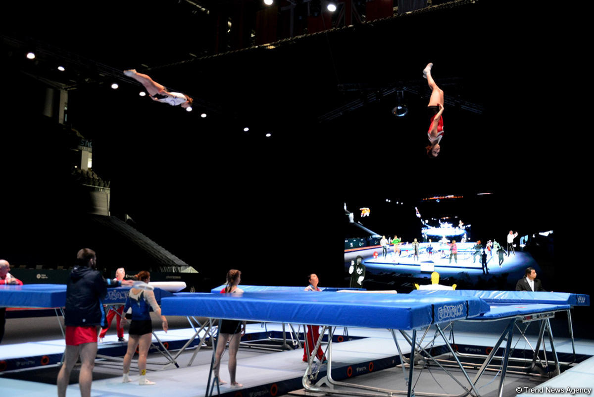 Bakıda batut gimnastikası üzrə Dünya Kuboku iştirakçılarının podium məşqləri başlayıb (FOTO)
