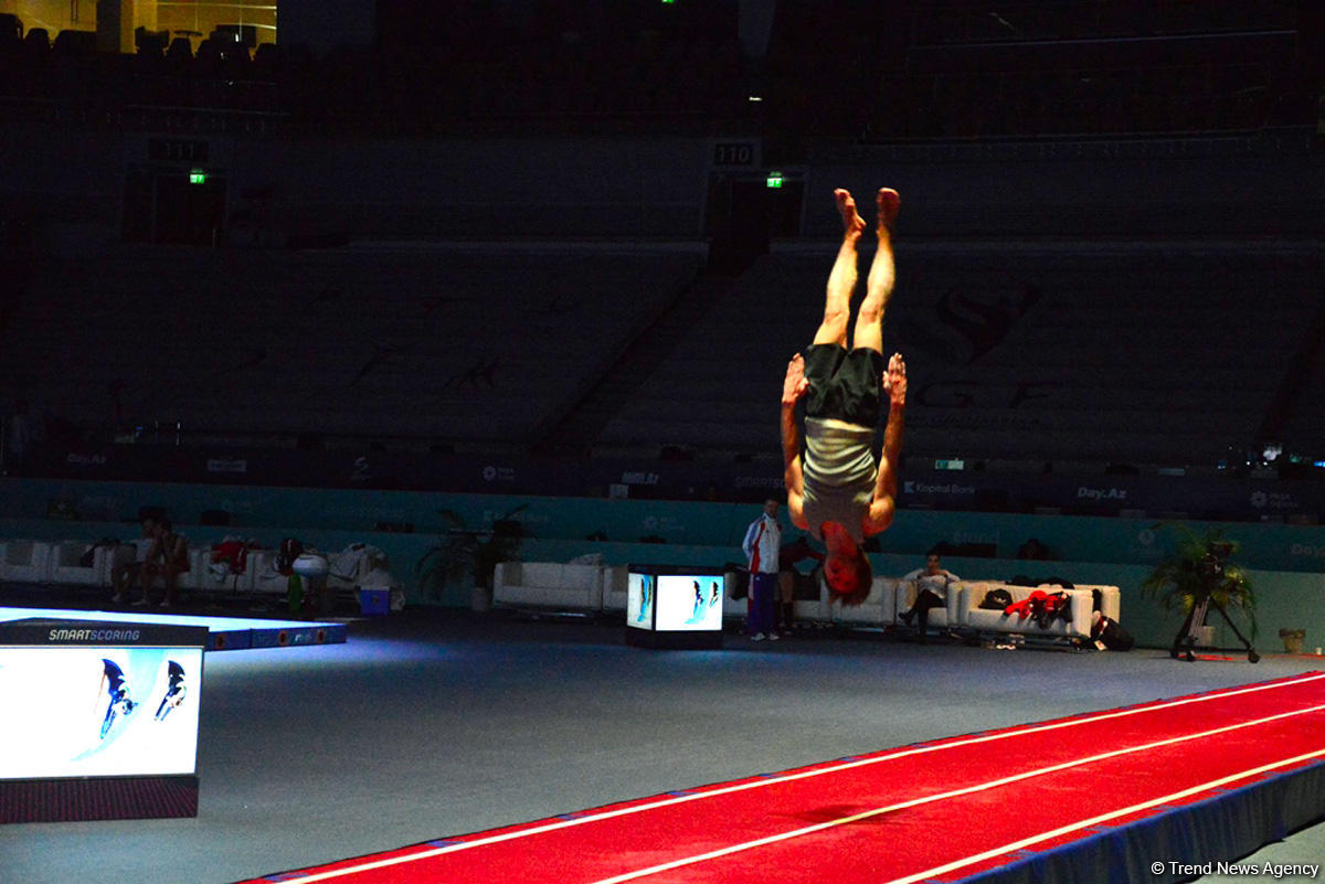 Bakıda batut gimnastikası üzrə Dünya Kuboku iştirakçılarının podium məşqləri başlayıb (FOTO)