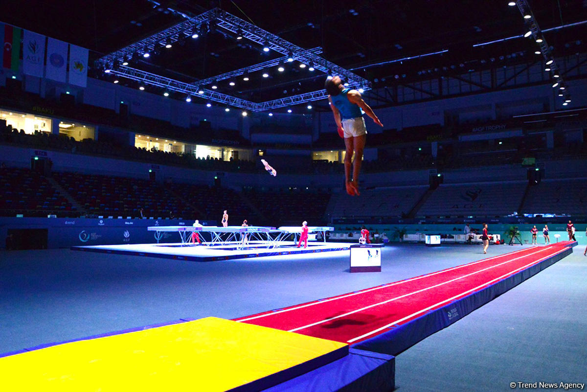Bakıda batut gimnastikası üzrə Dünya Kuboku iştirakçılarının podium məşqləri başlayıb (FOTO)