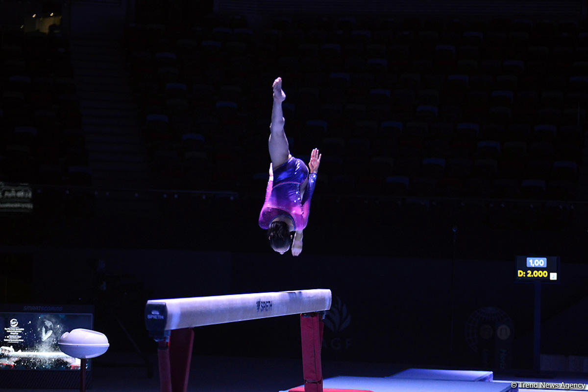 Bakıda idman gimnastikası üzrə Dünya Kuboku iştirakçılarının podium məşqləri başlayıb (FOTO)