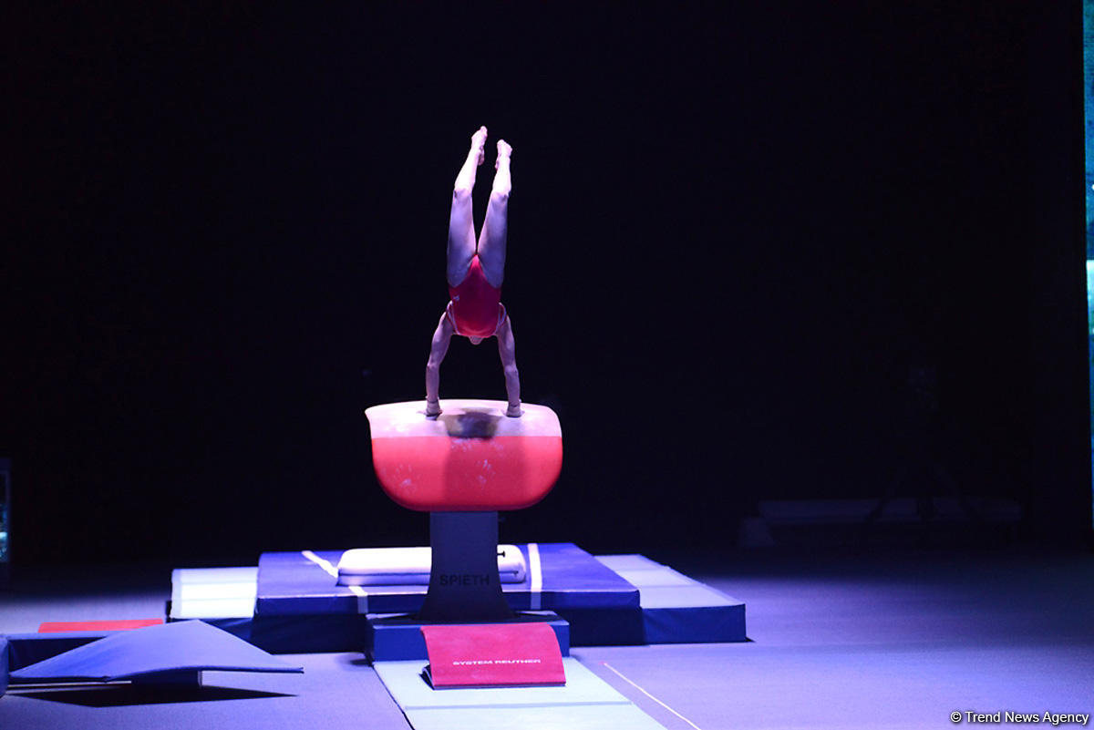 Bakıda idman gimnastikası üzrə Dünya Kuboku iştirakçılarının podium məşqləri başlayıb (FOTO)