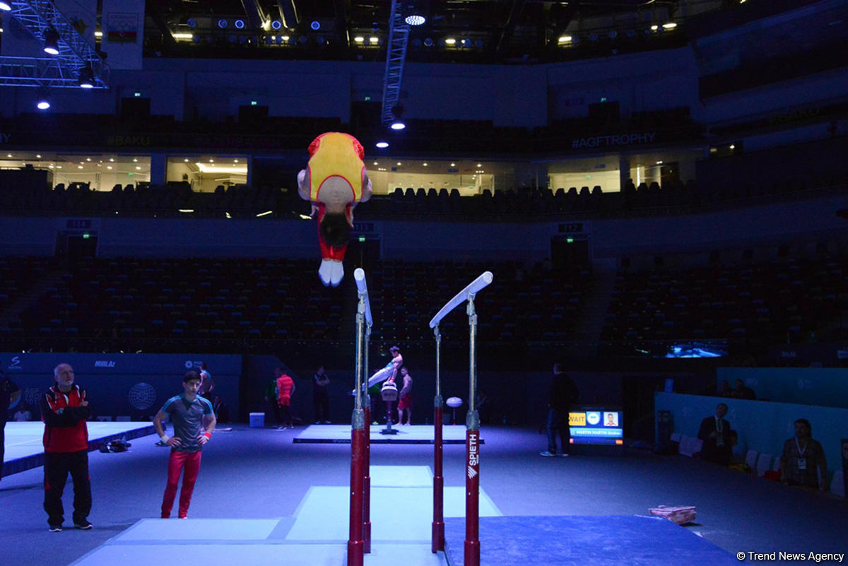Bakıda idman gimnastikası üzrə Dünya Kuboku iştirakçılarının podium məşqləri başlayıb (FOTO)