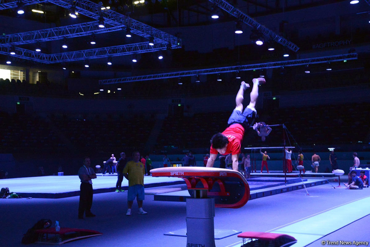 Bakıda idman gimnastikası üzrə Dünya Kuboku iştirakçılarının podium məşqləri başlayıb (FOTO)