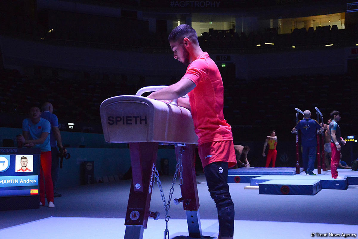 Bakıda idman gimnastikası üzrə Dünya Kuboku iştirakçılarının podium məşqləri başlayıb (FOTO)