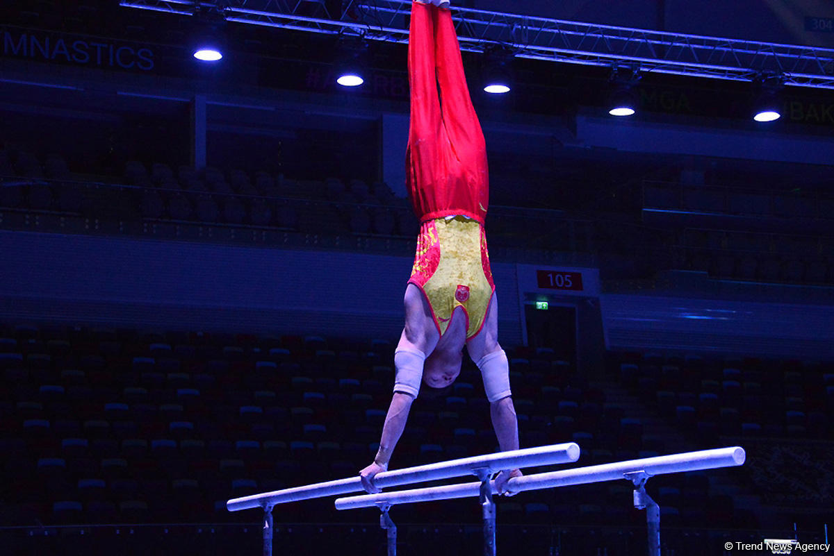 Bakıda idman gimnastikası üzrə Dünya Kuboku iştirakçılarının podium məşqləri başlayıb (FOTO)