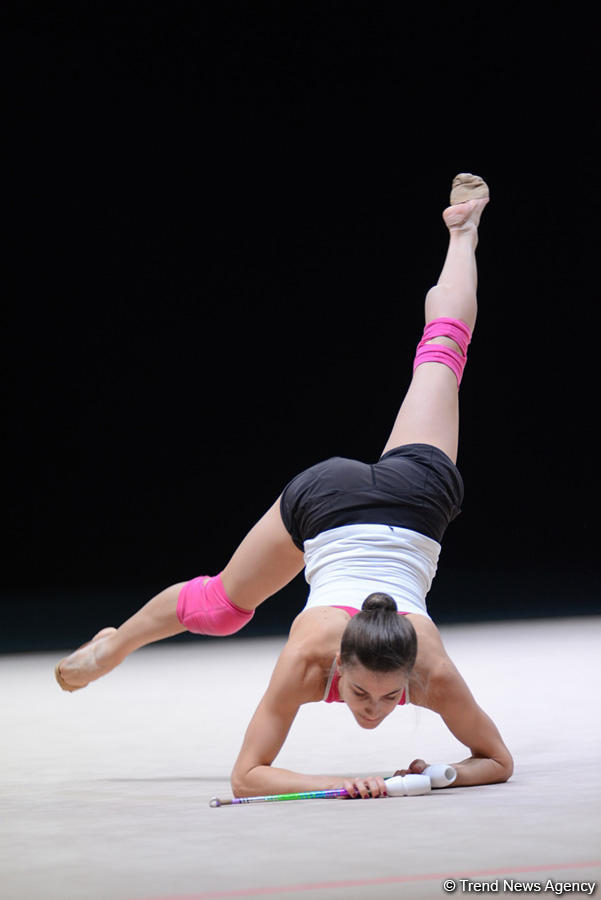Bakıda bədii gimnastika üzrə Dünya Kuboku iştirakçılarının podium məşqləri başlayıb (FOTO)