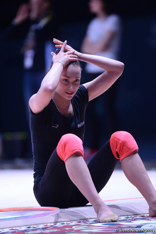 Bakıda bədii gimnastika üzrə Dünya Kuboku iştirakçılarının podium məşqləri başlayıb (FOTO)
