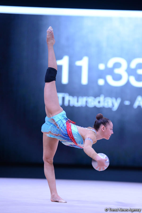 Bakıda bədii gimnastika üzrə Dünya Kuboku iştirakçılarının podium məşqləri başlayıb (FOTO)