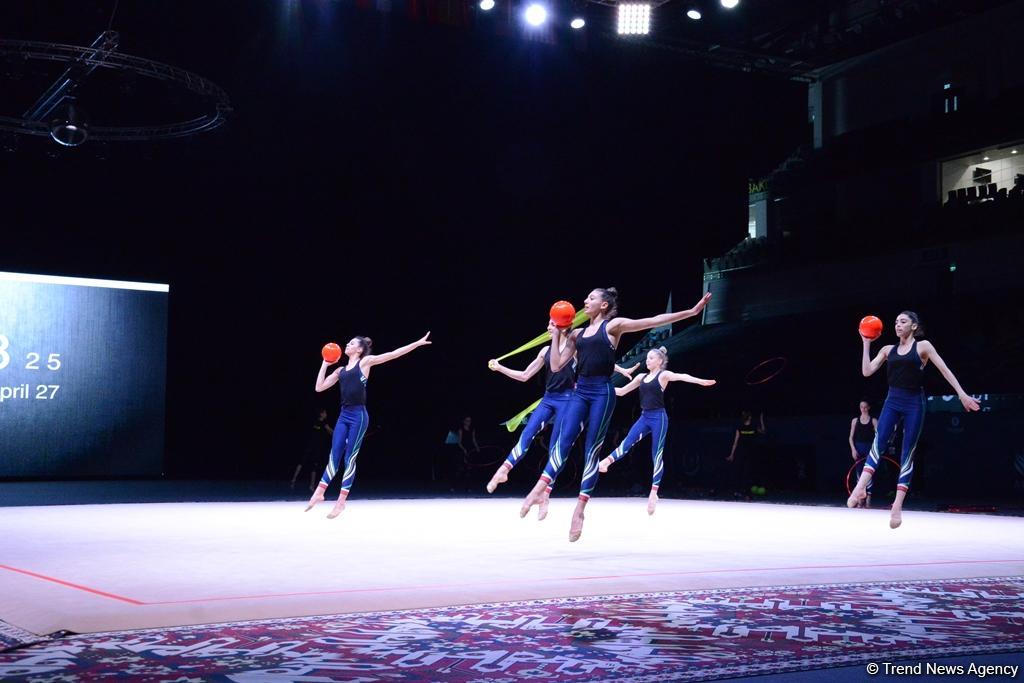 Bakıda bədii gimnastika üzrə Dünya Kuboku iştirakçılarının podium məşqləri başlayıb (FOTO)