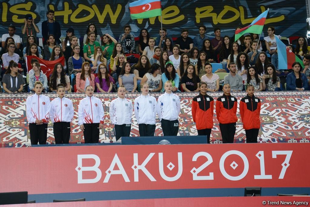 Bakı-2017: İdman gimnastikası yarışlarında qalib komandalar mükafatlandırılıb (FOTO)