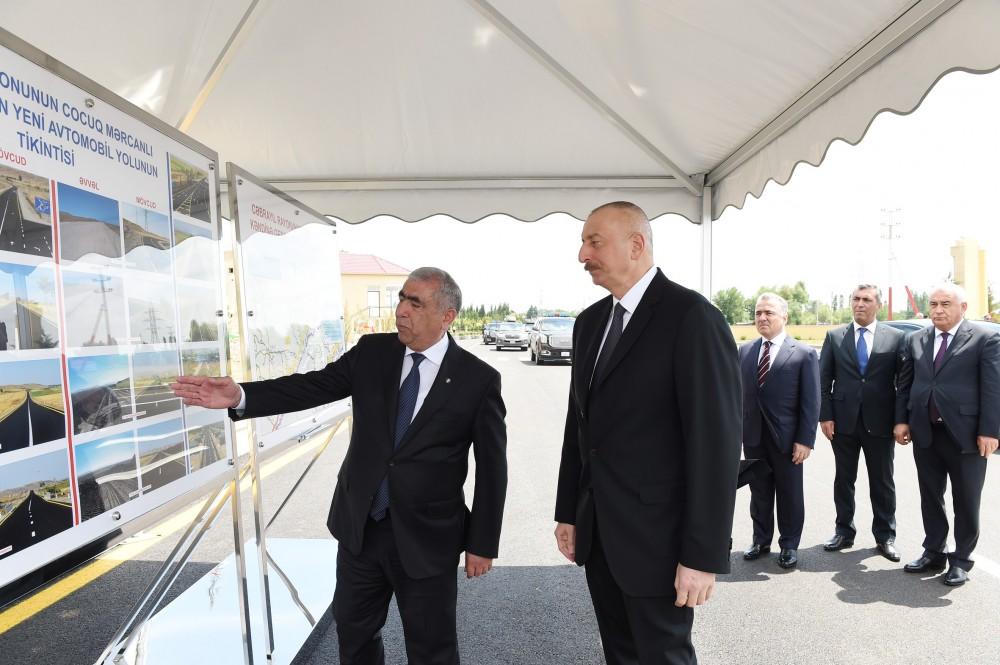 Prezident İlham Əliyev Cocuq Mərcanlı kənd yolunun açılışında iştirak edib (FOTO)