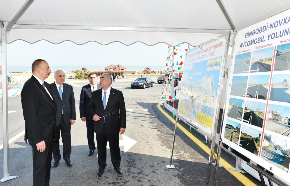 Prezident İlham Əliyev yenidən qurulan Pirşağı-Novxanı və Binəqədi-Novxanı-Corat yollarının açılışında iştirak edib (FOTO)