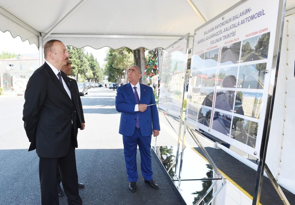 İlham Əliyev Balakən-Sarıbulaq-Qabaqçöl-Xalatala avtomobil yolunun açılışında iştirak edib (FOTO)