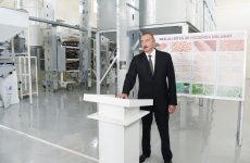 Prezident İlham Əliyev “Avanqard” MMC-nin dənli və paxlalı bitkilərin təmizlənməsi və qablaşdırılması müəssisəsinin açılışında iştirak edib (FOTO)