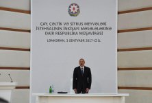 Prezident İlham Əliyevin sədrliyi ilə Lənkəranda çay, çəltik və sitrus meyvələri istehsalının inkişafı məsələlərinə dair respublika müşavirəsi keçirilib (FOTO) (YENİLƏNİB-2)