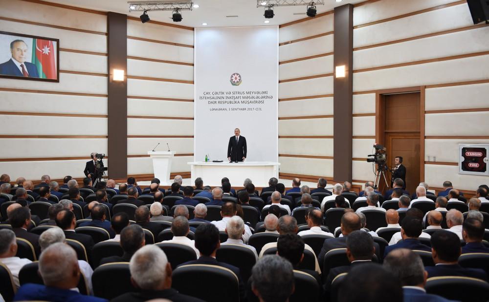 Prezident İlham Əliyevin sədrliyi ilə Lənkəranda çay, çəltik və sitrus meyvələri istehsalının inkişafı məsələlərinə dair respublika müşavirəsi keçirilib (FOTO) (YENİLƏNİB-2)