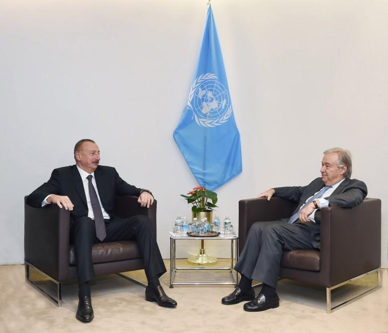 Azərbaycan Prezidenti İlham Əliyev Nyu-Yorkda BMT-nin baş katibi Antonio Quterreş ilə görüşüb (FOTO) (YENİLƏNİB)