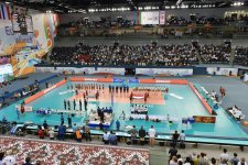 Azərbaycan Prezidenti İlham Əliyev voleybol üzrə milli komandamızın oyununa baxıb (FOTO)