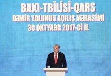 Prezident İlham Əliyev və birinci xanım Bakı-Tbilisi-Qars dəmir yolunun açılış mərasimində iştirak ediblər (FOTO) (YENİLƏNİB-3)