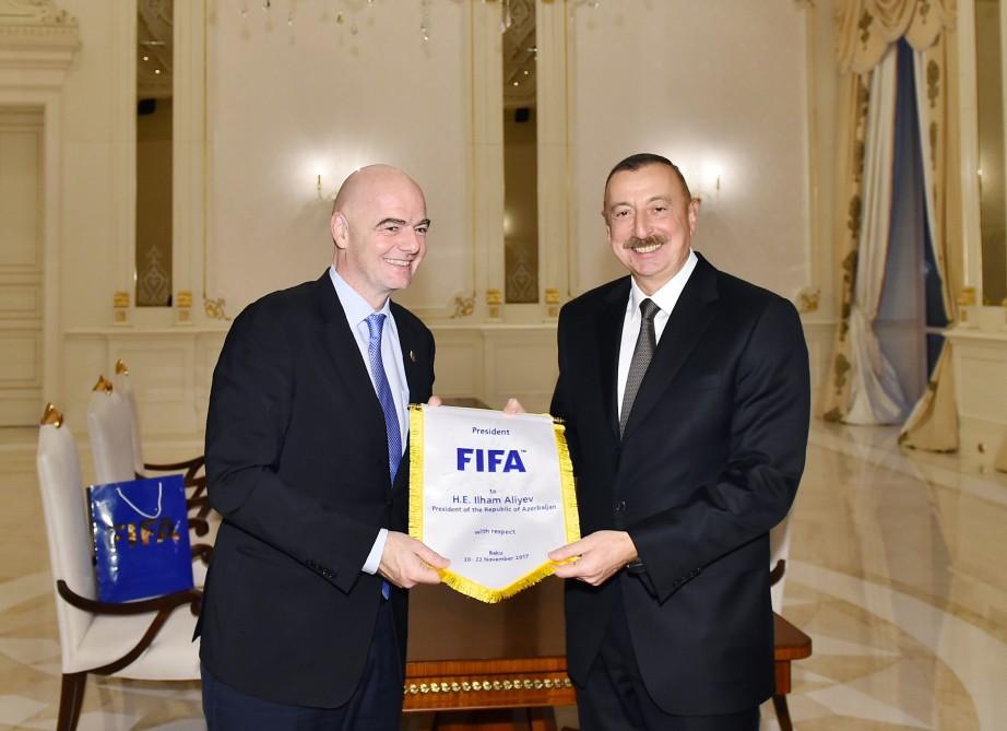 Prezident İlham Əliyev FIFA-nın prezidentini və baş katibini qəbul edib (FOTO) (YENİLƏNİB)