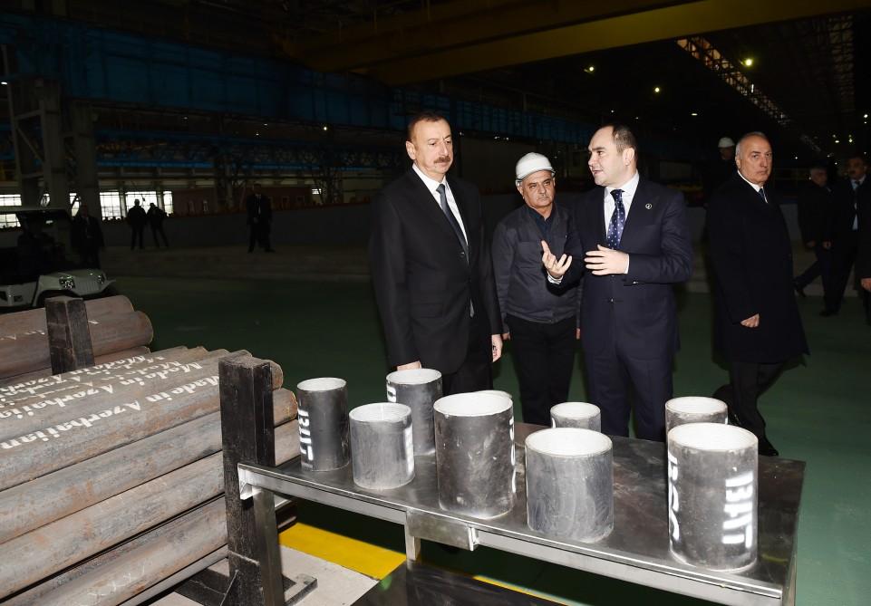 Prezident İlham Əliyev Sumqayıt boruyayma zavodunun yenidənqurmadan sonra açılışında iştirak edib (FOTO)