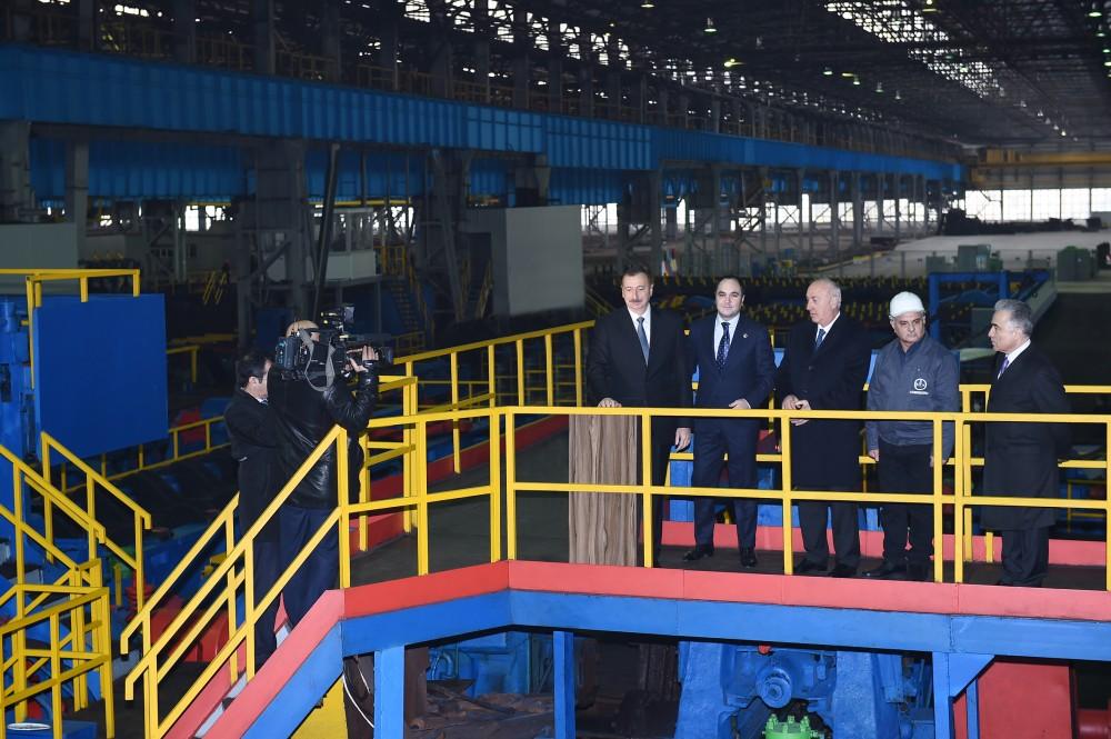 Prezident İlham Əliyev Sumqayıt boruyayma zavodunun yenidənqurmadan sonra açılışında iştirak edib (FOTO)