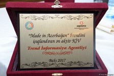 TREND İnformasiya Agentliyi "Made in Azerbaijan" brendinin fəal işıqlandırılmasına görə mükafatlandırılıb (FOTO)