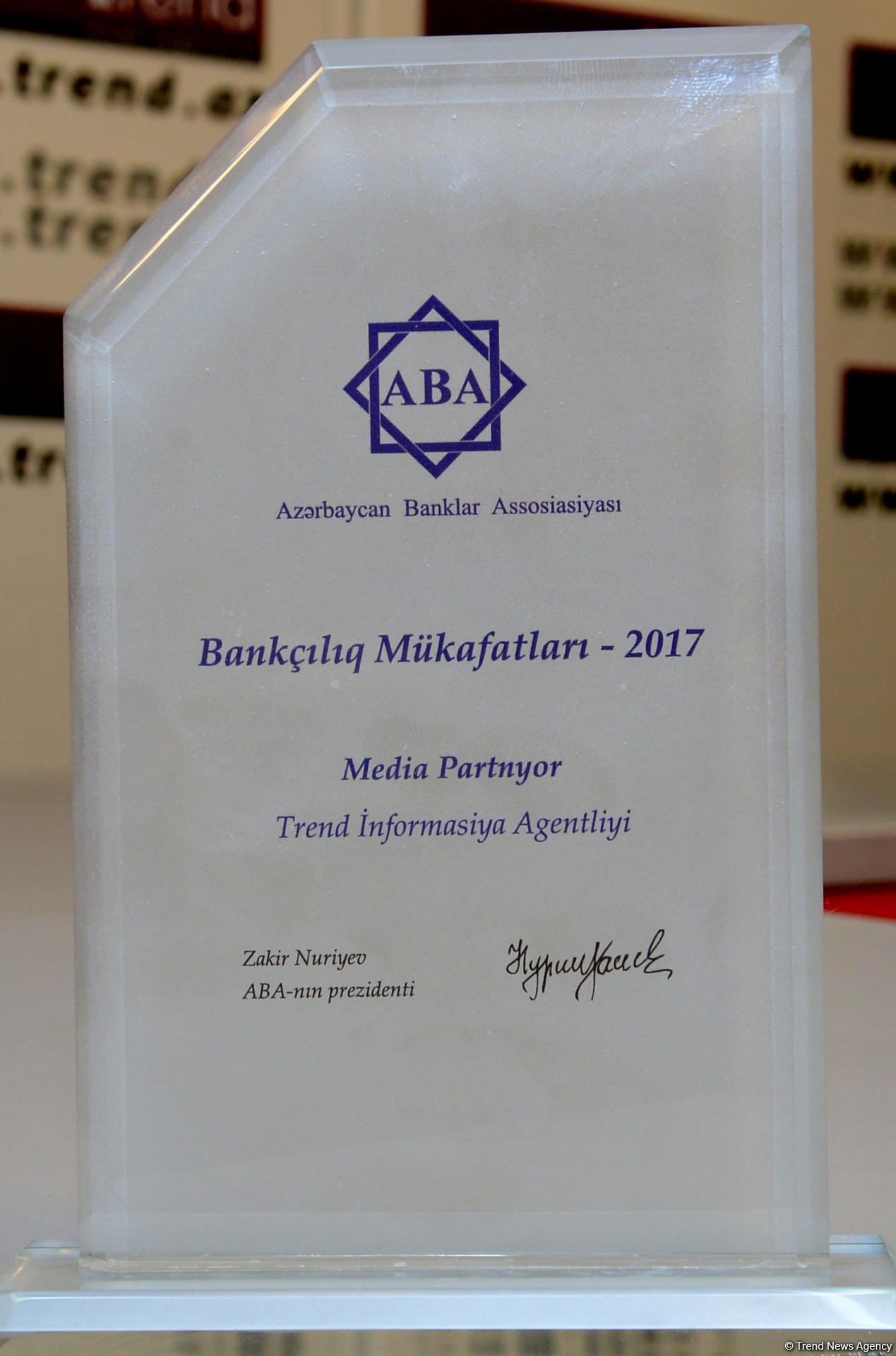 "Trend" BİA Azərbaycan Banklar Assosiasiyasının mükafatına layiq görülüb (FOTO)