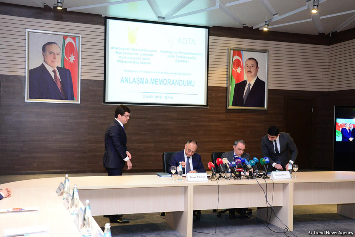 Korrupsiyaya qarşı Mübarizə Baş İdarəsi və Qida Təhlükəsizliyi Agentliyi arasında Anlaşma Memorandumu imzalanıb (FOTO)