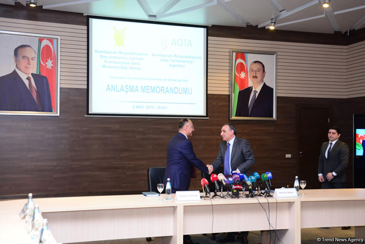 Korrupsiyaya qarşı Mübarizə Baş İdarəsi və Qida Təhlükəsizliyi Agentliyi arasında Anlaşma Memorandumu imzalanıb (FOTO)