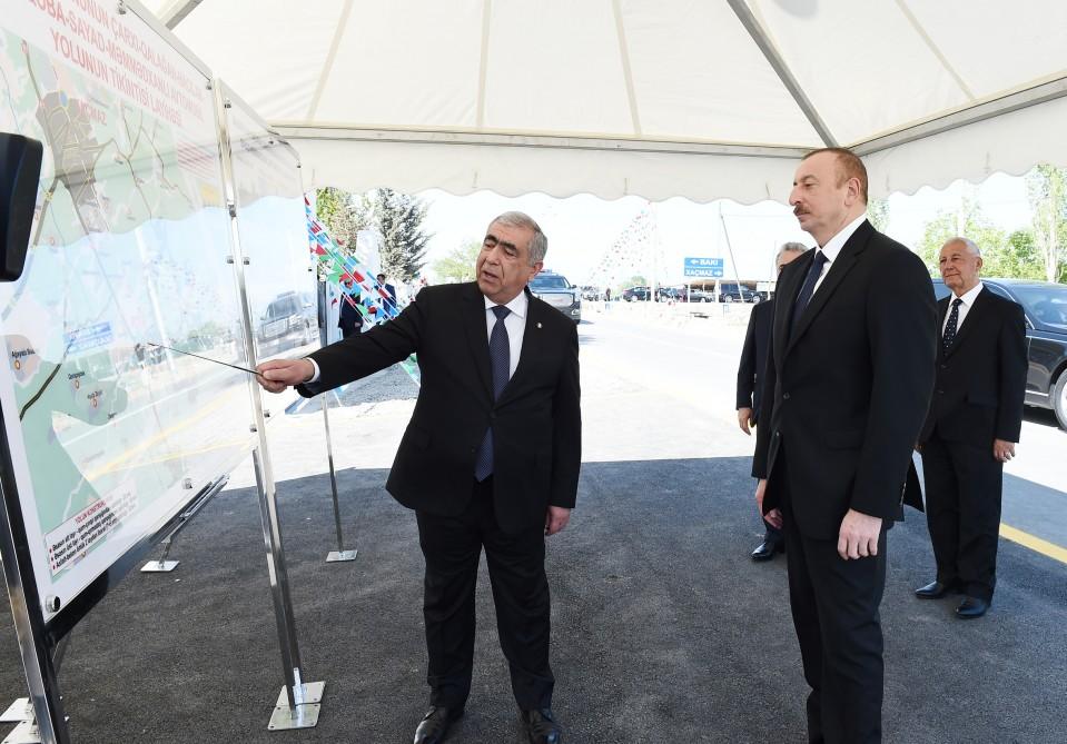 Azərbaycan Prezidenti Xaçmazda avtomobil yolunun açılışında iştirak edib (FOTO) (YENİLƏNİB)