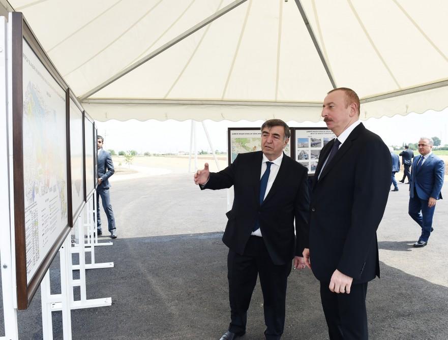 Prezident İlham Əliyev Şəmkir-Samux-Goranboy suvarma kanalının İpək yolu ilə kəsişmə qurğusunun və 4,95 km-lik hissəsinin açılışında iştirak edib (FOTO) (YENİLƏNİB)