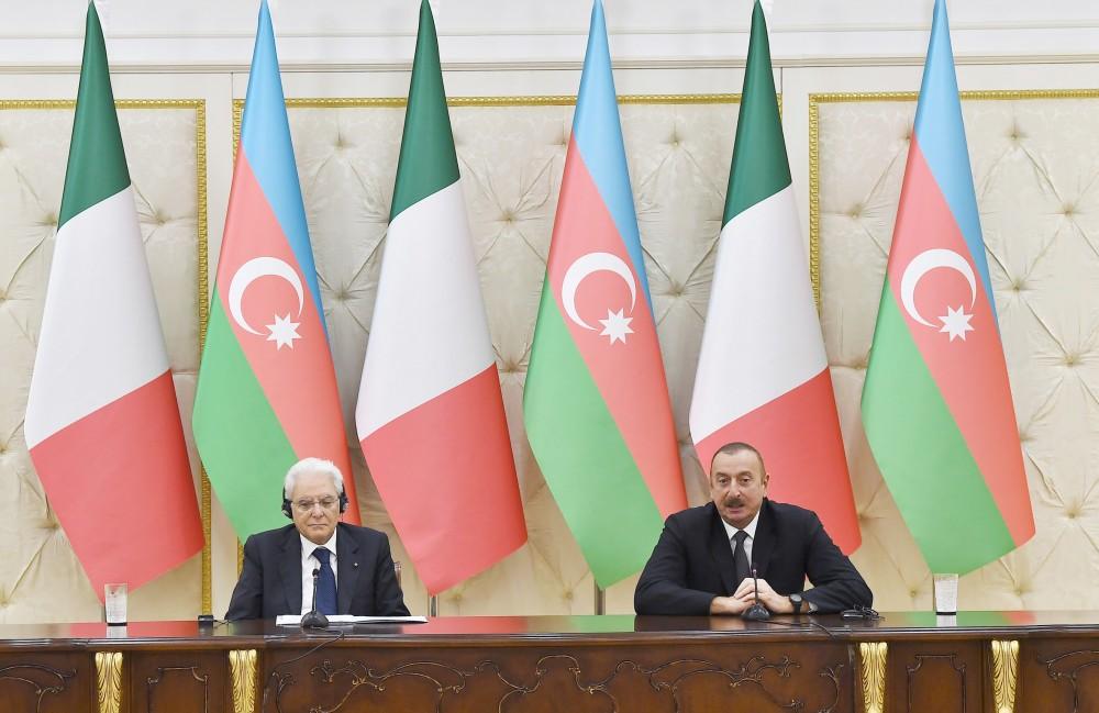 Azərbaycan və İtaliya prezidentləri mətbuata bəyanatlarla çıxış ediblər (YENİLƏNİB) (FOTO)