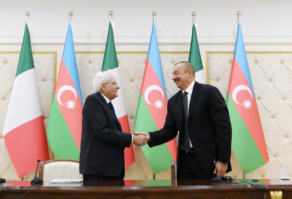 Azərbaycan və İtaliya prezidentləri mətbuata bəyanatlarla çıxış ediblər (YENİLƏNİB) (FOTO)