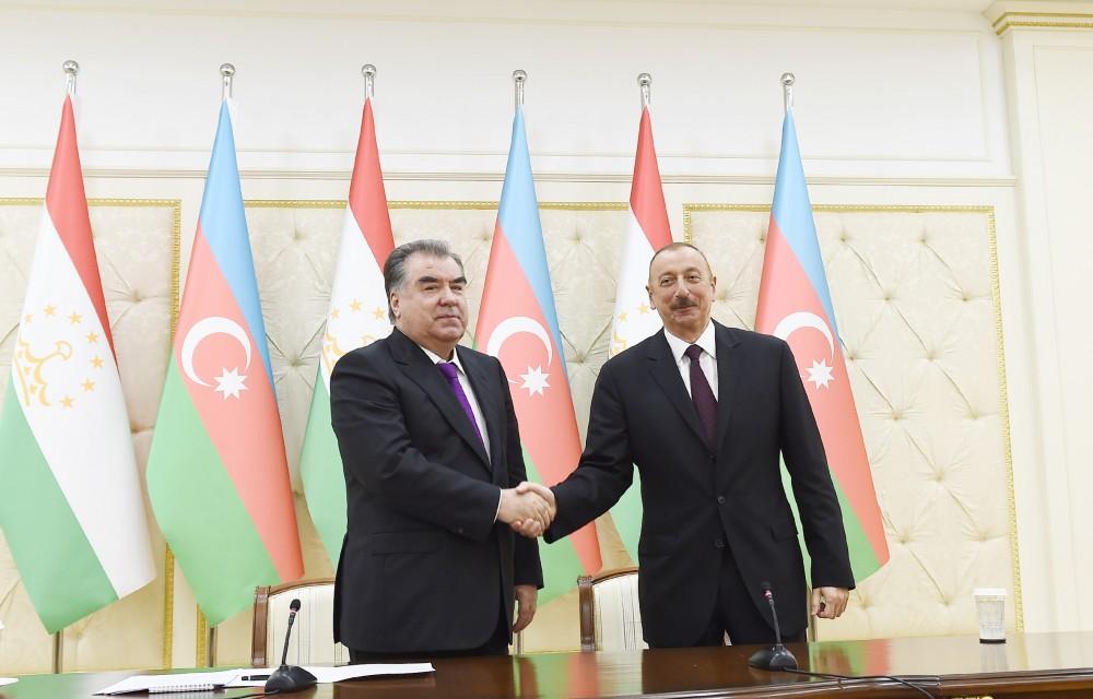 Azərbaycan və Tacikistan prezidentləri mətbuata bəyanatlarla çıxış ediblər (FOTO) (YENİLƏNİB)