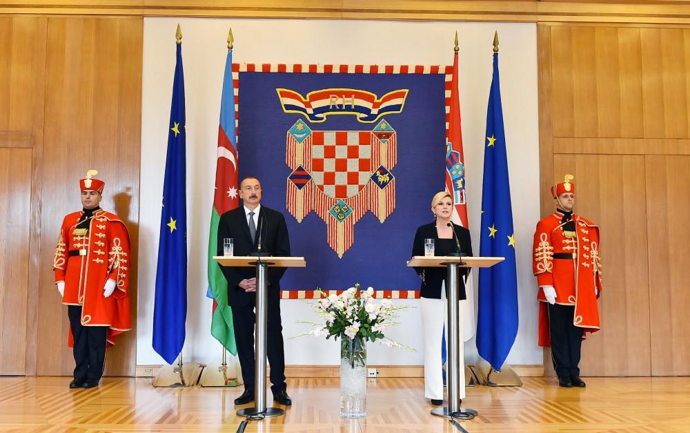 Azərbaycan və Xorvatiya prezidentləri mətbuata bəyanatlarla çıxış ediblər (FOTO) (YENİLƏNİB)