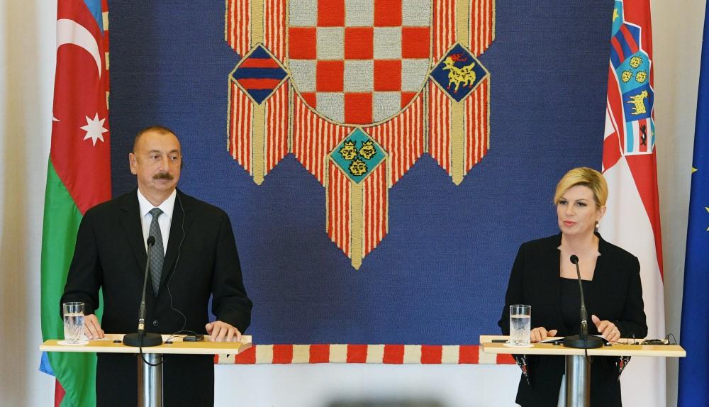 Azərbaycan və Xorvatiya prezidentləri mətbuata bəyanatlarla çıxış ediblər (FOTO) (YENİLƏNİB)