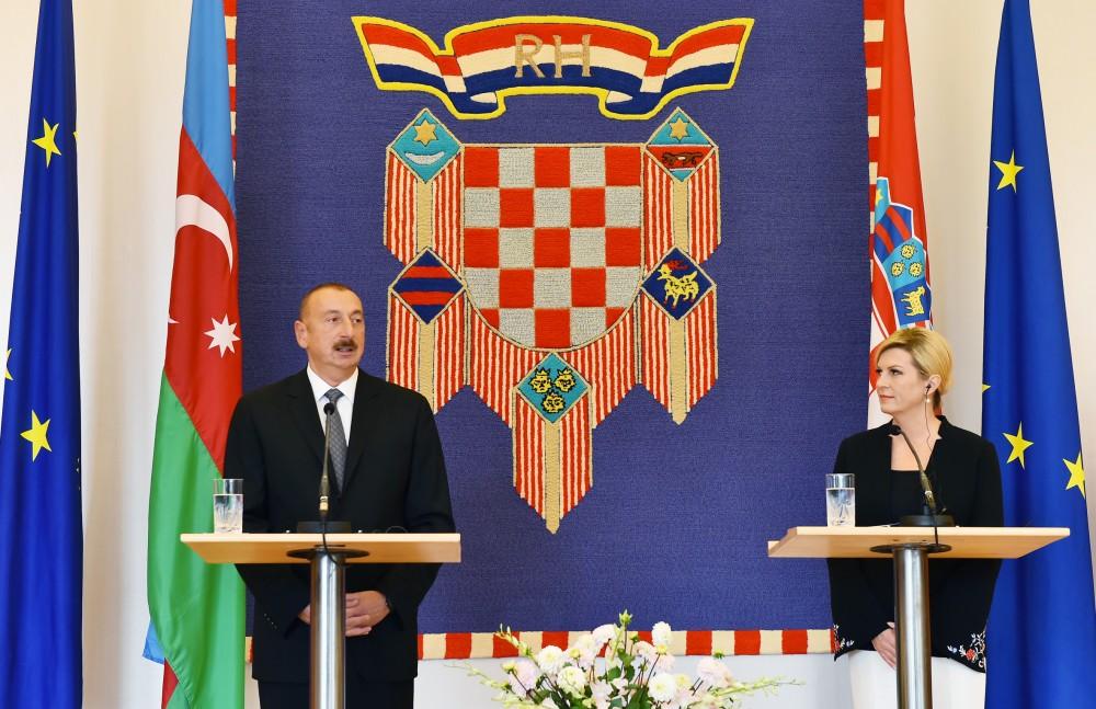 Azərbaycan və Xorvatiya prezidentləri mətbuata bəyanatlarla çıxış ediblər (FOTO) (YENİLƏNİB)