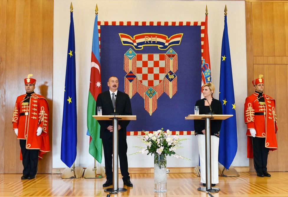 Azərbaycan və Xorvatiya prezidentləri mətbuata bəyanatlarla çıxış ediblər (FOTO) (YENİLƏNİB)