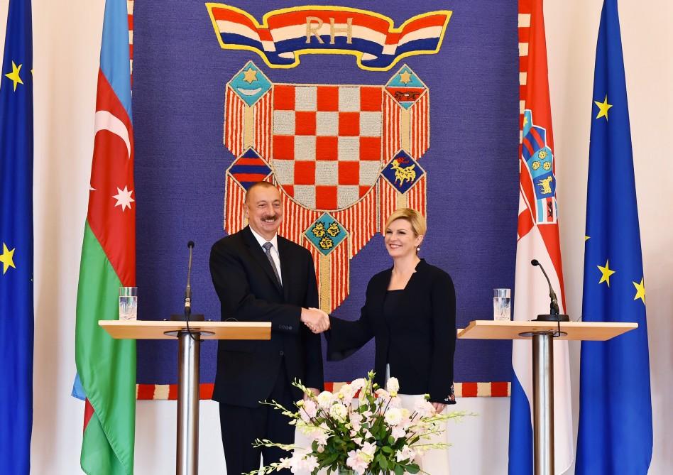 Azərbaycan və Xorvatiya prezidentləri mətbuata bəyanatlarla çıxış ediblər (FOTO) (YENİLƏNİB)