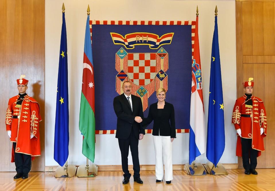 Prezident İlham Əliyevin Zaqrebdə rəsmi qarşılanma mərasimi olub (FOTO)