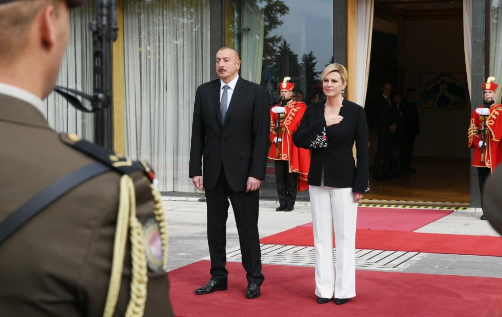 Prezident İlham Əliyevin Zaqrebdə rəsmi qarşılanma mərasimi olub (FOTO)
