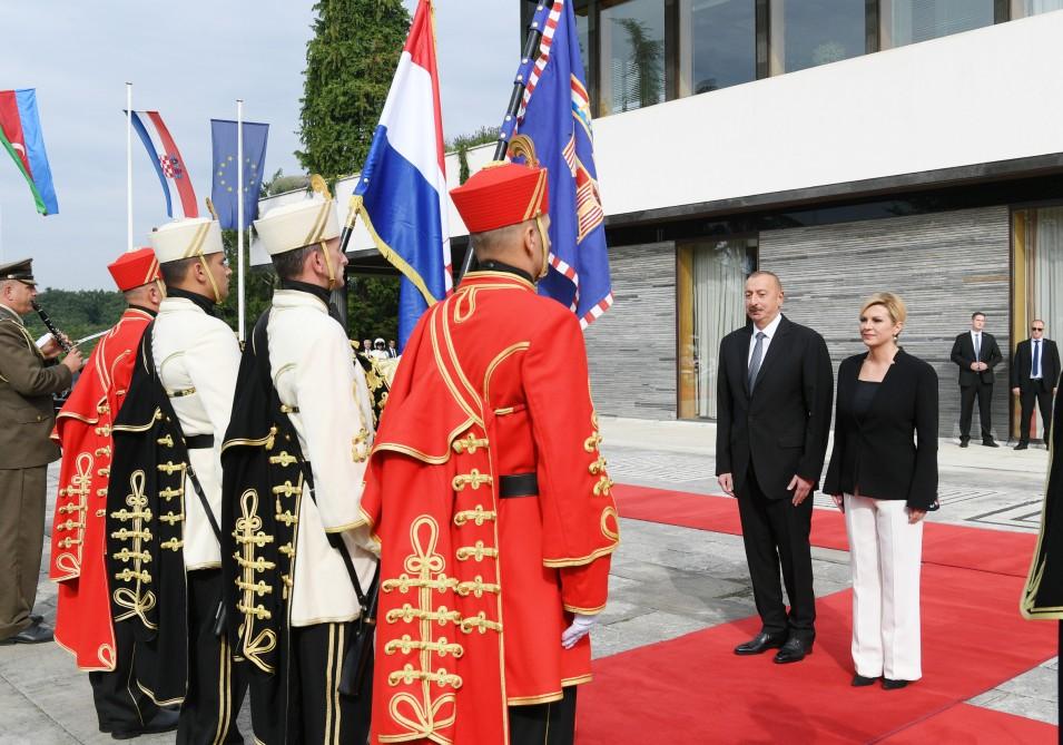 Prezident İlham Əliyevin Zaqrebdə rəsmi qarşılanma mərasimi olub (FOTO)