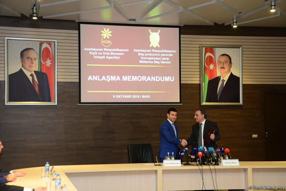 Korrupsiyaya qarşı Mübarizə Baş İdarəsi və Kiçik və Orta Biznesin İnkişafı Agentliyi arasında Anlaşma Memorandumu imzalanıb (FOTO)