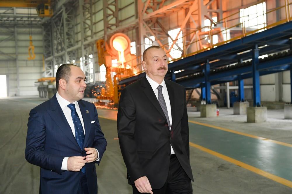 Azərbaycan Prezidenti Sumqayıt Kimya Sənaye Parkında əlvan metallar və ferroərintilər zavodunun açılışında iştirak edib (FOTO) (YENİLƏNİB)