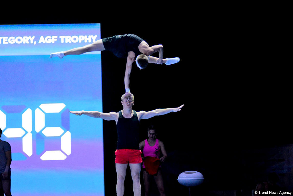 Bakıda akrobatika gimnastikası üzrə Dünya Kubokunda iştirak edəcək idmançıların podium məşqləri keçirilir (FOTO)
