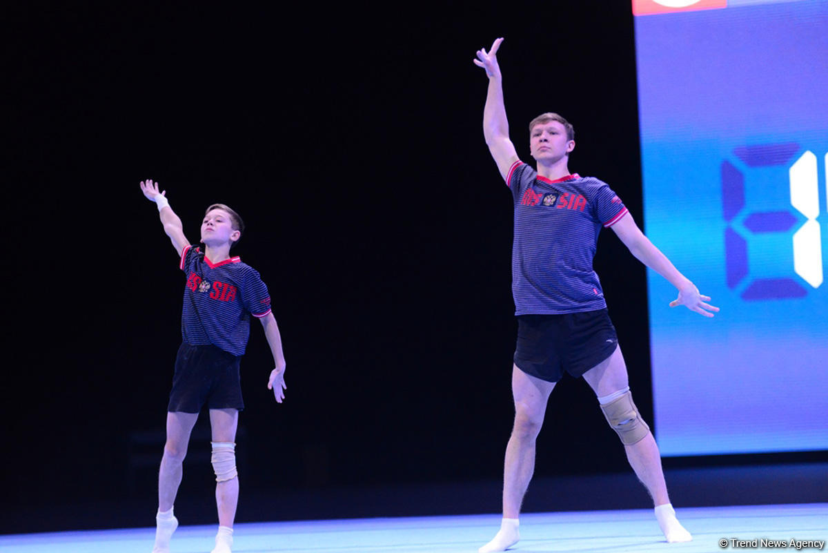 Bakıda akrobatika gimnastikası üzrə Dünya Kubokunda iştirak edəcək idmançıların podium məşqləri keçirilir (FOTO)
